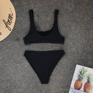 SEXY GOLD LEAVES PRINT BIKINI