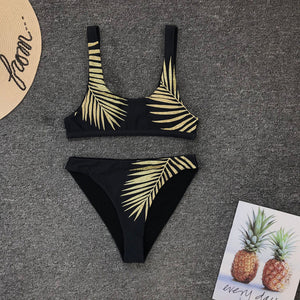 SEXY GOLD LEAVES PRINT BIKINI